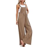 Overalls mit weitem Bein, weit geschnittenes Bein, plissiert, lange Hose, Strampler, weich, lässig, weites Bein, Strandoverall mit Tasche, braun, XL