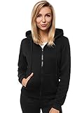 OZONEE Damen Kapuzenpullover Sweatjacke Sweatshirt Farbvarianten Kapuzenjacke Kapuzenpulli Langarm Kapuze Hoodie Sport Style Casual Fitness Basic Training JS/W03 SCHWARZ M