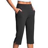 KQIVAM Caprihose Damen Yogahose 3/4-Hosen mit Taschen Bauchkontrolle Workout Arbeitshose Jogginghose Sporthose Frauen Baumwolle Sweatpants Slim Fit Freizeithose Trainingshose