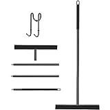 COSANSYS Wasserschieber Bodenabzieher Dusche Edelstahl Duschabzieher Boden Langer Stiel 133 cm mit Wandhalter, Fensterabzieher mit extra langlebiger 40cm Silikon Lippe Wasserabzieher Boden(Schwarz)