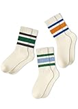 PONCEAU Damen Retro Socken Streifen Sportsocken Tennissocken & Wandersocken Atmungsaktiv Geruchsneutral Komfort-Dämpfung Verstärkter Absatz 3er Pack Uni-Größe 36-42