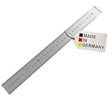 BAUHELD® Stahllineal 300mm - EG-1 - [Made in Germany] - Metall-Lineal mit Messskala in Zoll und Zentimeter - Stahl-Maßstab aus rostfreiem Edelstahl - 30 cm Anreißlineal inklusive Aufhängelochung