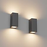 Klighten 2 Stück Dunkelgrau Wandleuchte Aussen Innen, Wasserdicht IP65 Modern Wandlampe Außen, Aluminium Eckig Außenlampe Außenleuchte Wand, Up Down GU10 Fassung Außenwandleuchte, Ohne Leuchtmitte