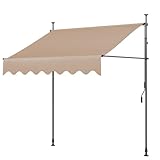 Klemmmarkise ohne Bohren 300cm mit Handkurbel Balkon Balkonmarkise Markise Sonnenschutz Wasserdicht UV-beständig Höhenverstellbar Wasserabweisend Terrassenüberdachung Metall und Polyester Khaki