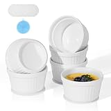 Highkit Creme Brulee Schälchen 6 Stück, 9 cm - 200 ml Souffle Förmchen Backofenfest, Souffleeförmchen Schüsseln, Creme Brulee Schalen, Keramikförmchen Ofenfeste Förmchen, Ragout Fin Schalen,Weiß