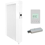 eVARMO „areo smart“ elektrische Heizung mit WLAN Stick/Elektroheizung mit Schamottekern zur Wandmontage/Elektroheizkörper (Elektroofen) mit 650 Watt