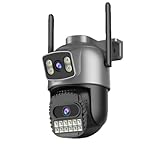 10MP 4K-Überwachungskamera For Den Außenbereich 2,4G/5GHz Kabelloses WiFi Doppelobjektiv Schwenk-/Neigefunktion Vollfarbe, Nachtsicht IP66 Wasserdicht Bewegungserkennung, Zweiwege-Audio(Cam Add 64GB C