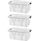 astor24 PREMIUM 3er XXL Set Aufbewahrungsbox transparent Organizer mit Deckel stapelbar. Ideal für Büro, Kinderzimmer, Küche & Werkstatt (3er Set 14 Liter)