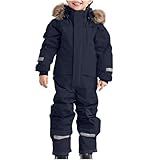 Generisch Schneeanzüge Kinder Wasserdichte Skioverall aus Fleece Matschanzug mit Kapuze Winteranzug für Jungen Mädchen Skianzüge Winddichte Schneeoverall Dicke Outdoor Winterbekleidung (Marine, 150)
