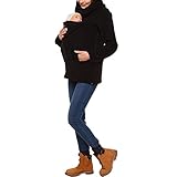 amropi Tragejacke für Mama und Baby 3 in 1 Damen Langarm Kapuze Känguru Umstandsjacke Warm Tragepullover mit Babyeinsatz Schwarz,M