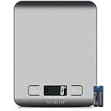 NUTRI FIT Digitale Küchenwaage aus Edelstahl, ultraflache Elektronische Kochwaage Lebensmittelwaage, 4 Einheiten, 5kg/11lb, LCD-Anzeige, AAA Batterien-Silbergrau