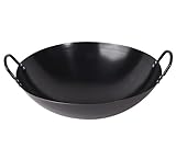 DBXMJWCMDT 35,6 cm Gusseisenwok mit Deckel – Vorgewürzter Wok im chinesischen Stil mit großem Fassungsvermögen und Doppelgriff für alle Herdarten 38CM