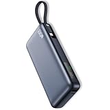 Sungive 26800mAh Powerbank PD 100W mit eingebautem Kabel – lädt Laptop & 3 Geräte gleichzeitig. Slim Design, Digitale Anzeige. Ideal für Reise, Büro & Notfall.（schwarz）