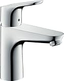 hansgrohe Focus - Waschtischarmatur mit Zugstangen-Ablauf, Wasserhahn Bad mit Auslauf Höhe 94 mm, Mischbatterie Waschbecken wassersparend (EcoSmart), Chrom, 31607000