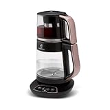 Karaca Çaysever 3-in-1 Sprechender Glas-Teekocher & Caydanlik, Wasserkocher & Babynahrungserhitzer, Roségold, Automatisches Brühen, Frischeindikator, Sprachhinweise, Sicherheitsabschaltung