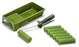 Colorus Lackier Set: 7 x Schaumwalzen 11cm gerade superfein | 1 x Farbroller Steckbügel Soft Griff | 1 x Farbwanne 15x32 cm Schaumstoffrolle 11cm