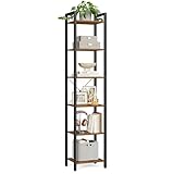 VASAGLE Regal, Bücherregal, Standregal, DVD-Regal, mit 6 Ebenen, Büroregal, offene Ablagen, für Büro, Wohnzimmer, Schlafzimmer, Küche, 30 x 40 x 186 cm, vintagebraun-tintenschwarz LLS101B01
