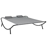 vidaXL Outdoor Loungebett mit 2 Kissen für 2 Personen Doppelliege Gartenliege Relaxliege Sonnenliege Liege Gartenmöbel Stoff Anthrazit