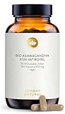 SUNDAY NATURAL® Bio Ashwagandha Kapseln - Premiumrohstoff KSM-66® – 180 Kapseln Hochdosiert - 1.000mg Wurzelextrakt mit 50mg Withanoliden (5%) pro Tagesdosis – Ashwaganda aus Indien