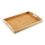 Tallgoo Serviertablett aus Holz,tablett serviertablett groß mit Griffen,tablett Holz Servierplatte,holztablett rechteckig,Küchentablett für Frühstück, Tee, Couchtisch, Küchen Deko Bett,40x28x4cm