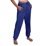 Meine Bestellungen, Sommerhose Damen Stretch Hose Damen Einfarbig Sporthose Mit Kordelzug High Waist Basic Sweatpants Fitness Laufhosen Outdoor Hosenanzug Damen Sommerhosen Damen Leicht 7/8(Blau,L)