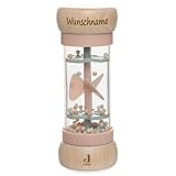 Regenmacher Rassel Baby aus Holz personalisierbar mit Name graviert Greifring für Baby Geschenk zur Geburt (Rosa)