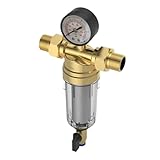 Rückspülfilter Wasserfilter, 1 Zoll Wiederverwendbare Spin-Down-Sedimentwasserfilter, Wasser Vorfilter Sedimentfilter, 40 μm Wasserfilter mit Manometer für Brunnenwasserschlauch (1')