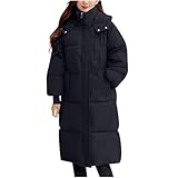 Winterjacke Damen Lang Einfarbig Steppjacke Warm Wintermantel Oversize Jacke Mantel mit Kapuze Reißverschluss Übergangsjacke Lässig Parka Winterparka Winter Damenjacke Dicke Outwear