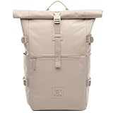 Rucksack Kane Roll-Top Kurierrucksack XL groß - PET recycelt, wasserabweisend - Wander-Rucksack Laptop-Fach 15 Zoll Shell-beige