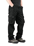 Yageshark Herren Cargohose aus Baumwolle mit 6 Taschen, Regular Fit Hose Baggy Outdoorhose Freizeithose Weite Wanderhose Trekkinghose (Schwarz, 36)