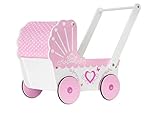 mamabrum Holzpuppenwagen, Walker, Pusher, Doll Kinderwagen, Gondel, Retro Style Kinderwagen, Holz Pusher für Mädchen, Anti-Rutsch-Räder, Laufen Lernen, Rosa