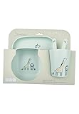 Sterntaler Geschirrset Giraffe & Löwe – Eckige Form mit Safari Motiv – Teller, Schale, Becher & Besteck, langlebig, lebensmittelecht - Für Babys & Kleinkinder - Geschenk-Set, blassgrün