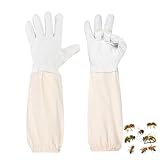 Imkerhandschuhe, 1 Paar Imkerhandschuhe aus Ziegenleder, Imkerhandschuhe für Profis, Stichfeste imkereibedarf, Belüftete Lange Ärmel, Elastische Stulpen, Gartenarbeitshandschuhe