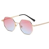 XUMKFJRE Sonnenbrille Damen Sommer-UV-Schutz-Sonnenbrille, Modische Polygon For Damen Und Herren, Klassische Metallrahmen(Gold-Pink blue)