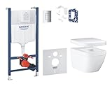 GROHE Solido Euro Keramik - 6-in-1 Bundle (bestehend aus Wand-WC mit Sitz, Betätigungsplatte, Vorwandelement, Schallschutzset, Wandwinkel, GROHE Fresh), alpinweiß, 39889000