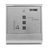 Grafner Edelstahl Briefkasten personalisiert, mit Zeitungsfach und 2 Schlüssel, moderner Postkasten mit Name Straße und Hausnummer, Wandbriefkasten graviert, einfacher Anbau incl. Montagematerial