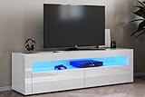 SONNI TV Board Fernsehtisch Lowboard mit LED-Beleuchtung(12 Farben können eingestellt Werden) 155x40cm Weiß Hochglanz TV Schrank Fernsehschrank