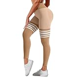Yogahose für Damen, Stretch-Hose mit Taschen, gestreifte Outdoor-Leggings, hohe Taille, Hüfte, Yoga, Laufhose, Schwangerschafts-Leggings, Schwangerschafts-Yogahose, khaki, L