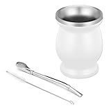 gvivej Mate Becher, Mit Strohhalm und Reinigungsbürste, Mate Tee Set Geeignet für Küche, Restaurant, Café, Weiss