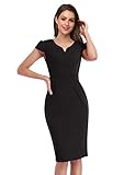 KOJOOIN Damen Elegant Etuikleider Knielang Kurzarm Business Kleider Schwarz S