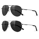 kunchu 2 Stück Fliegerbrille Sonnenbrille-für-Herren-Damen-Pilotenbrille-Retro Vintage Polarisiert Sunglasses Set Schwarz Piloten Brille mit UV400 Schutz Fahrerbrille Verspiegelt Brille für Men,1