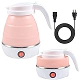 Funmo Faltbarer Wasserkessel, 600 ml Camping Faltbarer Wasserkessel, Elektrischer Silikon Wasserkocher mit Edelstahlboden, Tragbares Mini Reisewasserkocher für Camping, Reisen, Urlaub (Rosa)