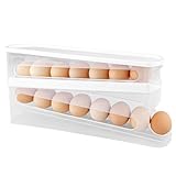 Legpador 2 Schichten Eier Aufbewahrung Kühlschrank, Eierhalter Organizer, Eierbox, EierbehäLter, Eieraufbewahrung, Eierspender Aufbewahrungsbox Automatisch Rollender, hält 12-14 große Eier, Weiß