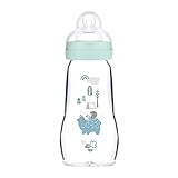 MAM Feel Good A162 Trinkflasche aus Glas, mit patentiertem SkinSoftTM Silikon-Sauger 2, besonders weich, für Babys ab 0 Monaten, 260 ml, Blau