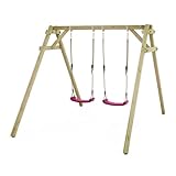 WICKEY Kinderschaukel Schaukelgestell Smart Move - Schaukel & Gestell Holz, Outdoor Schaukelgerüst, Doppelschaukel, Holzschaukel für Kinder im Garten (pink)