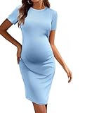 Ekouaer Damen Umstandskleider Sommer Kurzarm Full Slip Umstandsmode für Schwangere Hellblau L
