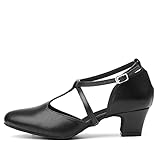 TINRYMX Damen Latin Tanzschuhe Geschlossen Zehen Bequem Salsa Tango Ballsaal Tanzschuhe,L272-Schwarz-4.5CM,39 EU