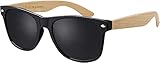 La Optica B.L.M. Sonnenbrille Holz Polarisiert Herren UV 400 CAT 3 CE Damen Nachhaltig - Bambus Holzsonnenbrille (Gläser: Schwarz)