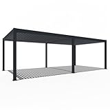 Pavillon Pergola 4x8m Terassenüberdachung freistehend mit Lamellendach elektr. verstellbar Gartenpavillon mit LED Hardtop wasserdicht stabil Winterfest Aluminium Weide Deluxe Fernbedienung Anthrazit