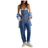 guphouty Jeans Latzhose Damen Jeans Latzhose Röhrenjeans Latzjeans Slimline Damenlatzhose Lässige Stretch Denim Latzhose für Damen, Jeans Overalls Mit Taschen